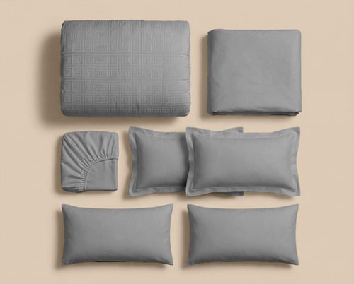 مفرش سرير نفر ونص بحشوة متحركة - رمادي