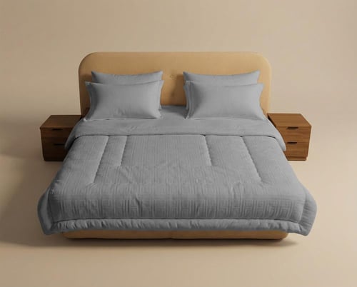 مفرش سرير نفر بحشوة ثابتة - رمادي