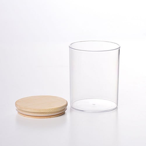 علبة زجاجية شفافة للبهارات والتخزين بغطاء خشبي محك...