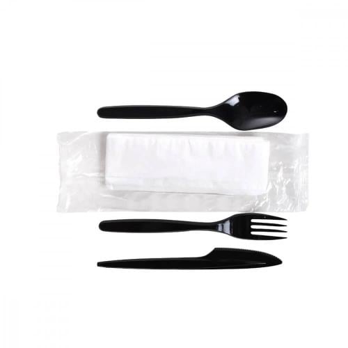 عدد (25 ) طقم( ملعقة-شوكة-سكين-منديل) اسود مغلف -1...