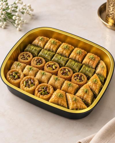صحون ألمنيوم ذهبي وأسود 2100مل/ العدد 10