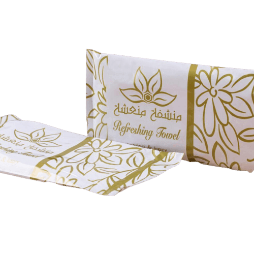 منشفه منعشه بغلاف ابيض وزخرفة ذهبية بدون رائحة / ا...