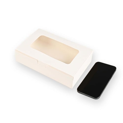 علب ورقية بيضاء للوجبات بغطاء متصل ونافذة شفافة لت...