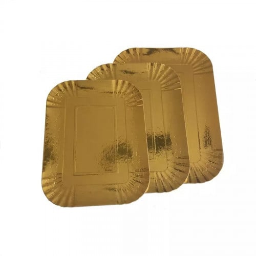 صحن ورق للكيك والحلي ذهبي مستطيل - 20*13.5سم/العدد...