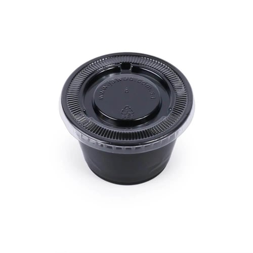 علب صوص بلاستيك بلون أسود مع غطاء حجم 4 أنز / العد...