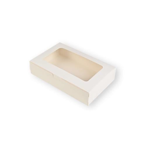 علب ورقية بيضاء للوجبات بغطاء متصل ونافذة شفافة لت...