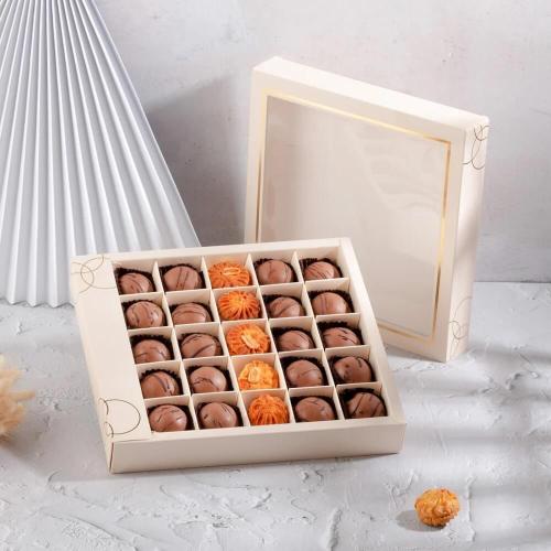 علب ورقية للشكولاتة والحلويات فاخرة بنافذة مربعة ش...