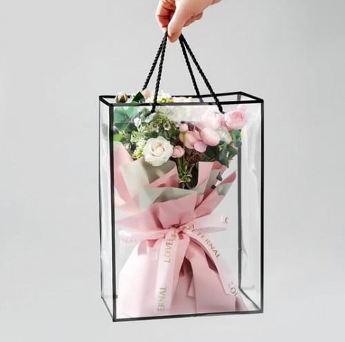 أكياس هدايا بلاستيك شفافة بإطار أسود /العدد 10