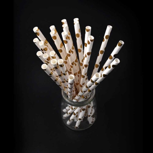 مصاص ورق ابيض بدوائر ذهبيه / العدد 25