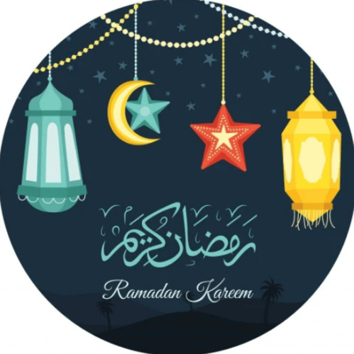 استيكر دائري لاصق بعبارة "رمضان كريم " أزرق اللون/...