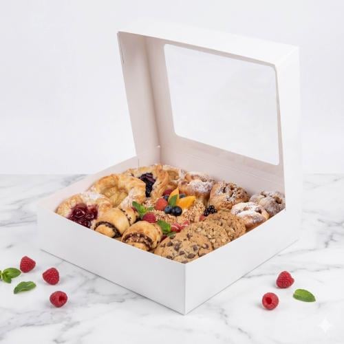 علب ورقية بيضاء مربعة بغطاء شفاف و بنافذة 35*35*10...