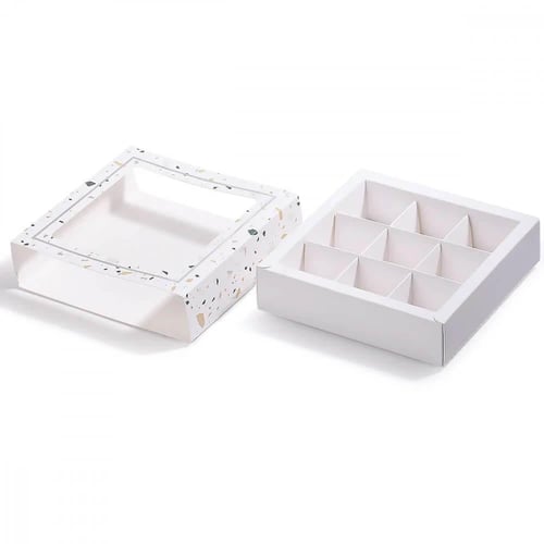 علب ورقية للشكولاتة والحلويات فاخرة بنافذة مربعة ش...