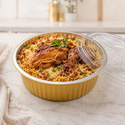 صحون ألمنيوم دائري ذهبي 2000 مل / العدد10