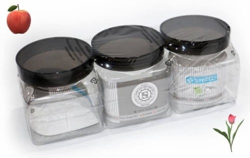 علب بلاستيكية بغطاء اسود شفاف -سعة 400 مل/العدد 3...