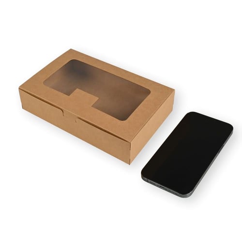 علب كرافت بني للوجبات بغطاء متصل ونافذة شفافة لتغل...