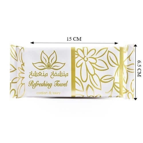 منشفه منعشه بغلاف ابيض وزخرفة ذهبية بدون رائحة / ا...