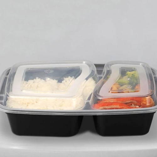 علب ميكروويف بلاستيك بغطاء شفاف -قسمين -16/10أنز /...