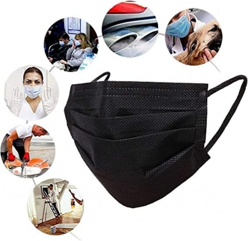 كمامة وجه أسود اللون 3 طبقات - العدد 50 كمامة