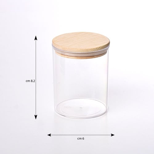 علبة زجاجية شفافة للبهارات والتخزين بغطاء خشبي محك...