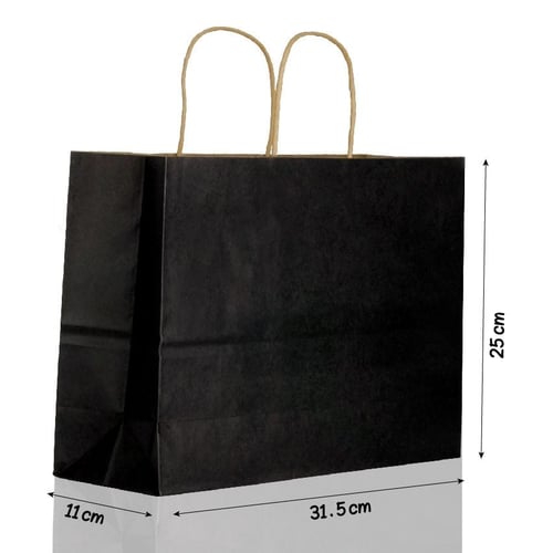 كيس ورق أسود عرضي بيد-31.5*25*12سم/12كيس