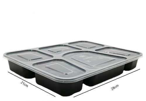 علب بلاستيك للميكروويف اسود بغطاء شفاف -6 أقسام/ ا...