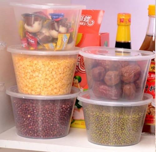 وعاء بلاستيك للميكروويف شفاف بغطاء دائري -20أنز/ال...