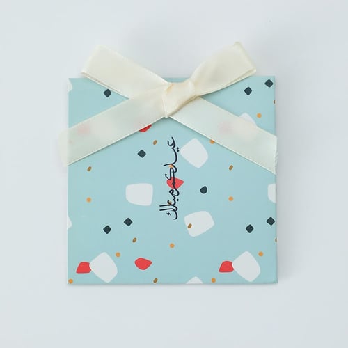 بوك للعيديات فاخر لون أزرق بنمط تيرازو بختم "عيدكم...