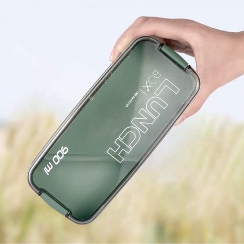 صندوق الغداء لون أخضر تفاحي قابل للتكديس، قشة القم...