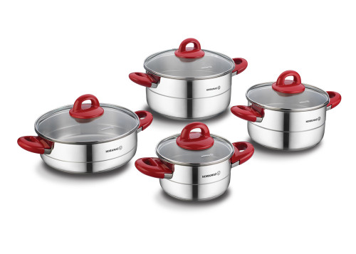 كوركماز هيرا طقم قدور 8 قطع احمر- A1087-2