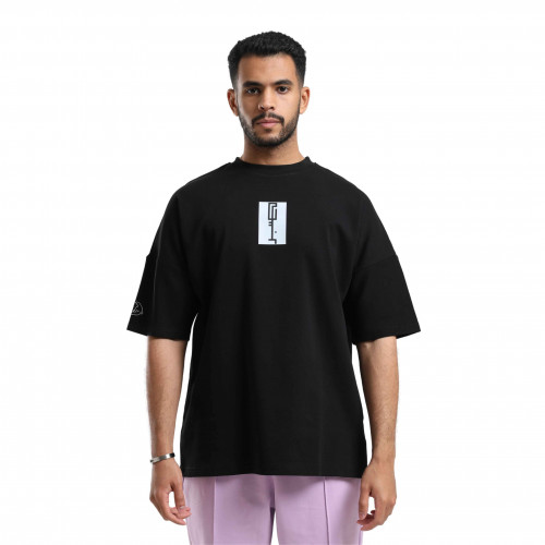 تيشيرت أوفر سايز أسود «صبر» بطباعة أمامية