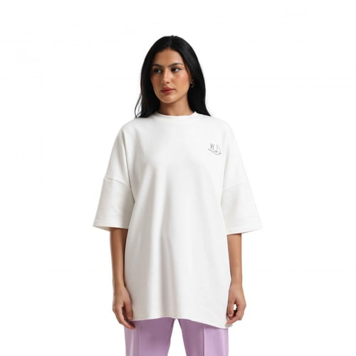 تيشيرت أوفر سايز أوف وايت «لن ينتهي الطموح أبداً»