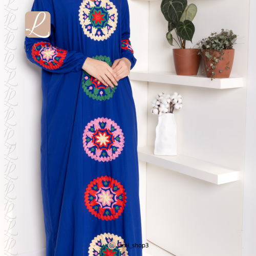 جلابية استقبال رمضانية بتطريز - ازرق