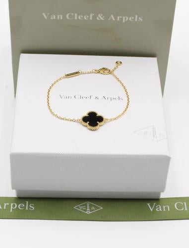 سوار فان كليف ناعم وردة لوقو حجم كبير أسود