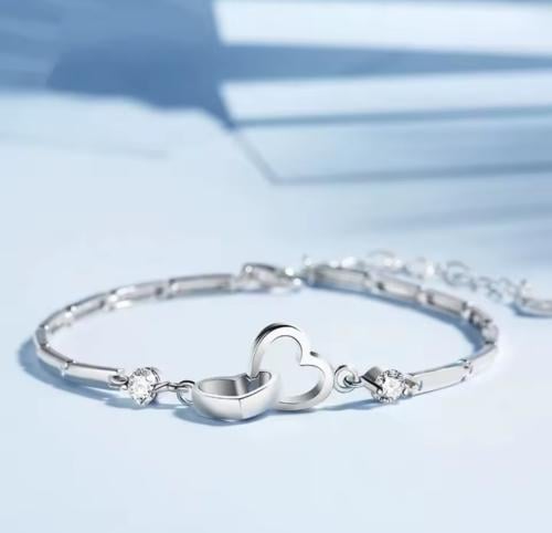 سوار فضة قلبين وفصوص عيار 925