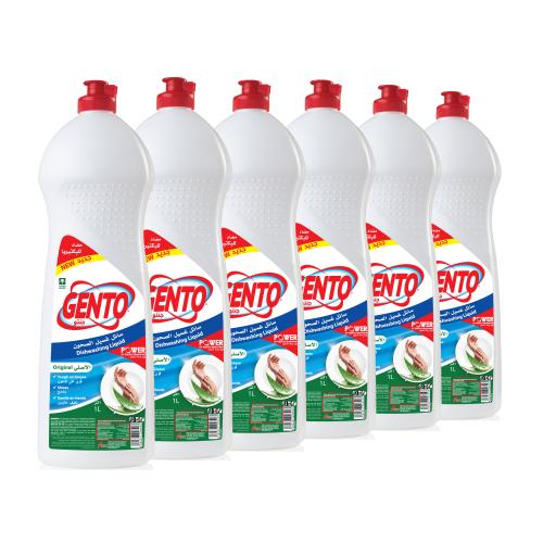 جنتو سائل غسيل الصحون الرائحة الأصلية 1 لتر - 6 حب...