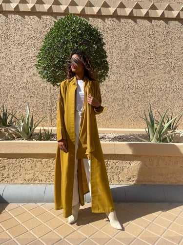 عباية خامة لينن لون خردل