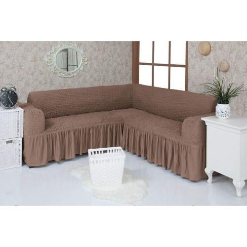 تلبيسة كنب زاوية لون بني 7قطع