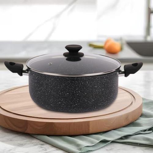 قدر غطاء زجاج بيدين اسود جرانيت مقاس 22 سم