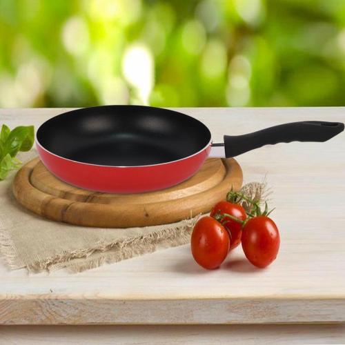 مقلاة مدور بيد طويل احمر سادة مقاس 26 سم