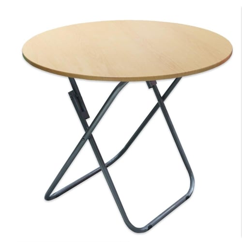 طاولة خشبية مدور مع أرجل حديد - بني