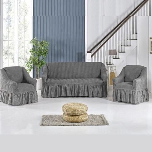 تلبيسة كنب 3 قطع خمسة اشخاص لون رمادي