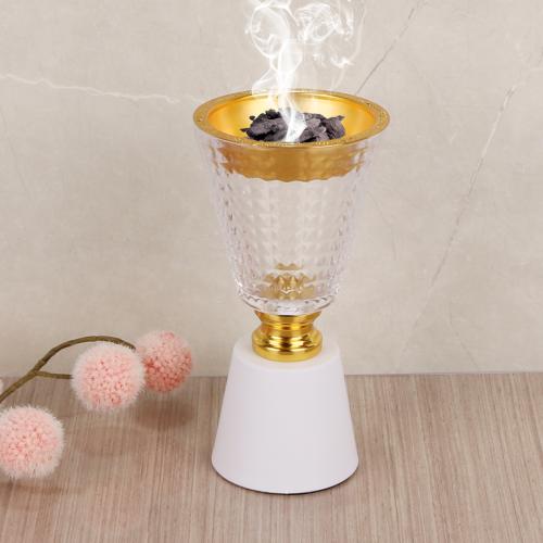 مبخر زجاج مذهب قاعدة ابيض 18CM