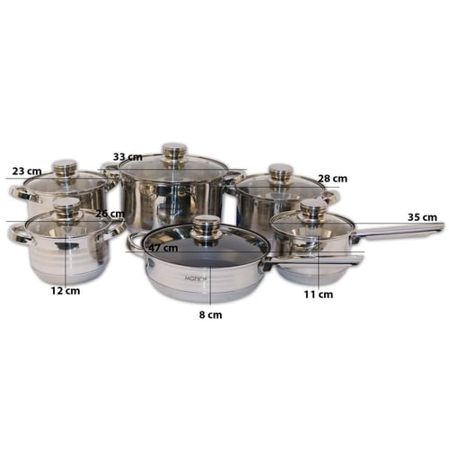 طقم قدور استيل غطاء زجاج 12 قطعة