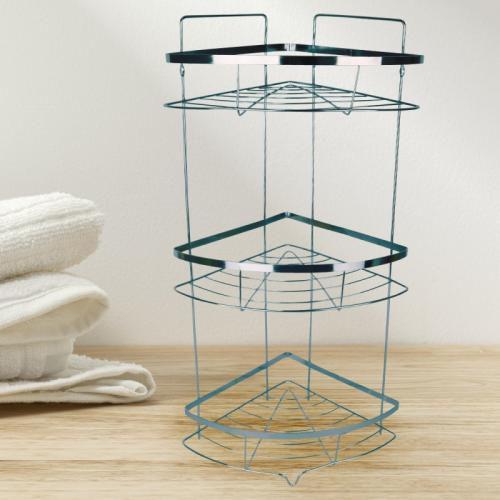 رف زاوية مكون من ثلاث طبقات من الستانلس ستيل للحما...