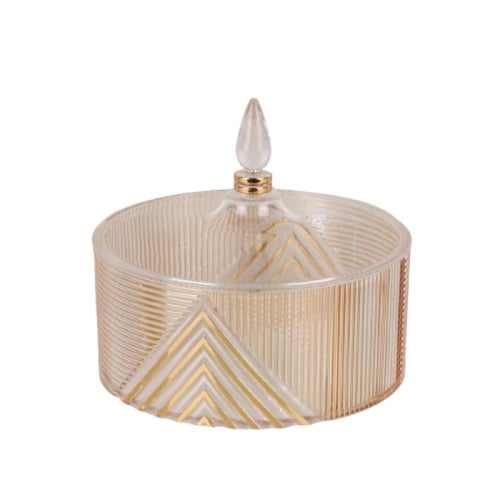 علبة حلويات اكريلك بغطاء مذهبة مدورة شفاف