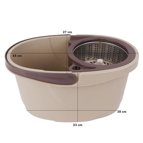 ممسحة ارضيات دوارة مع حوض للماء بعجلات لون بيج