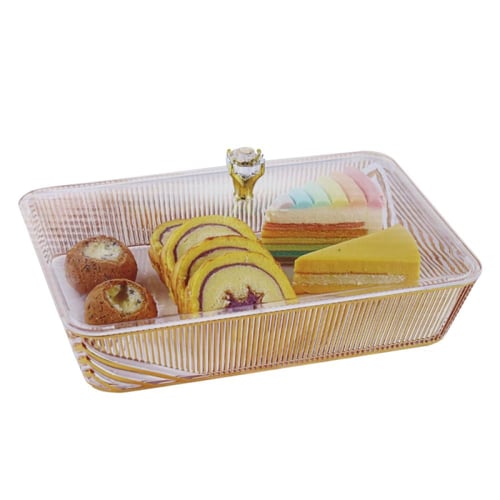 صواني اكريلك مذهب مستطيل بغطاء شفاف كبير