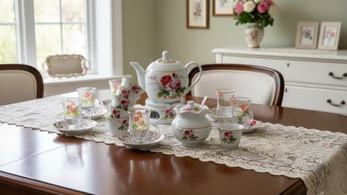 طقم بيالات شاي زجاج وفناجين قهوة سيراميك مع صحون ن...