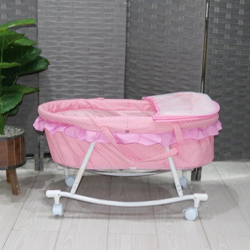 سرير اطفال مع ناموسية وردي بكفرات