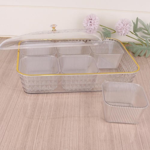 علب مكسرات بلاستيك مستطيل مقسم 6 خانة